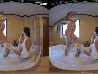 Glorious hot lesbian lovers taking a steamy gelembung bath in this vr movie